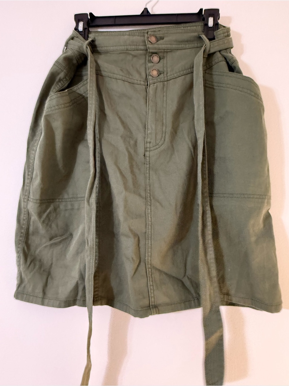 Knox Rose Olive Green Utility Mini Skirt with Tie Waist - Size XL